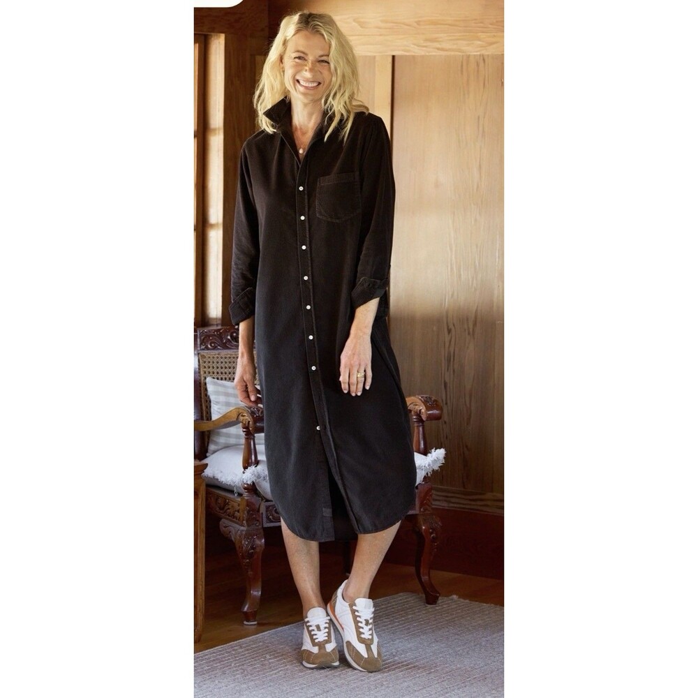 Frank & Eileen Espresso Brown Corduroy Rory Maxi Shirtdress Women’s Dress Size M
